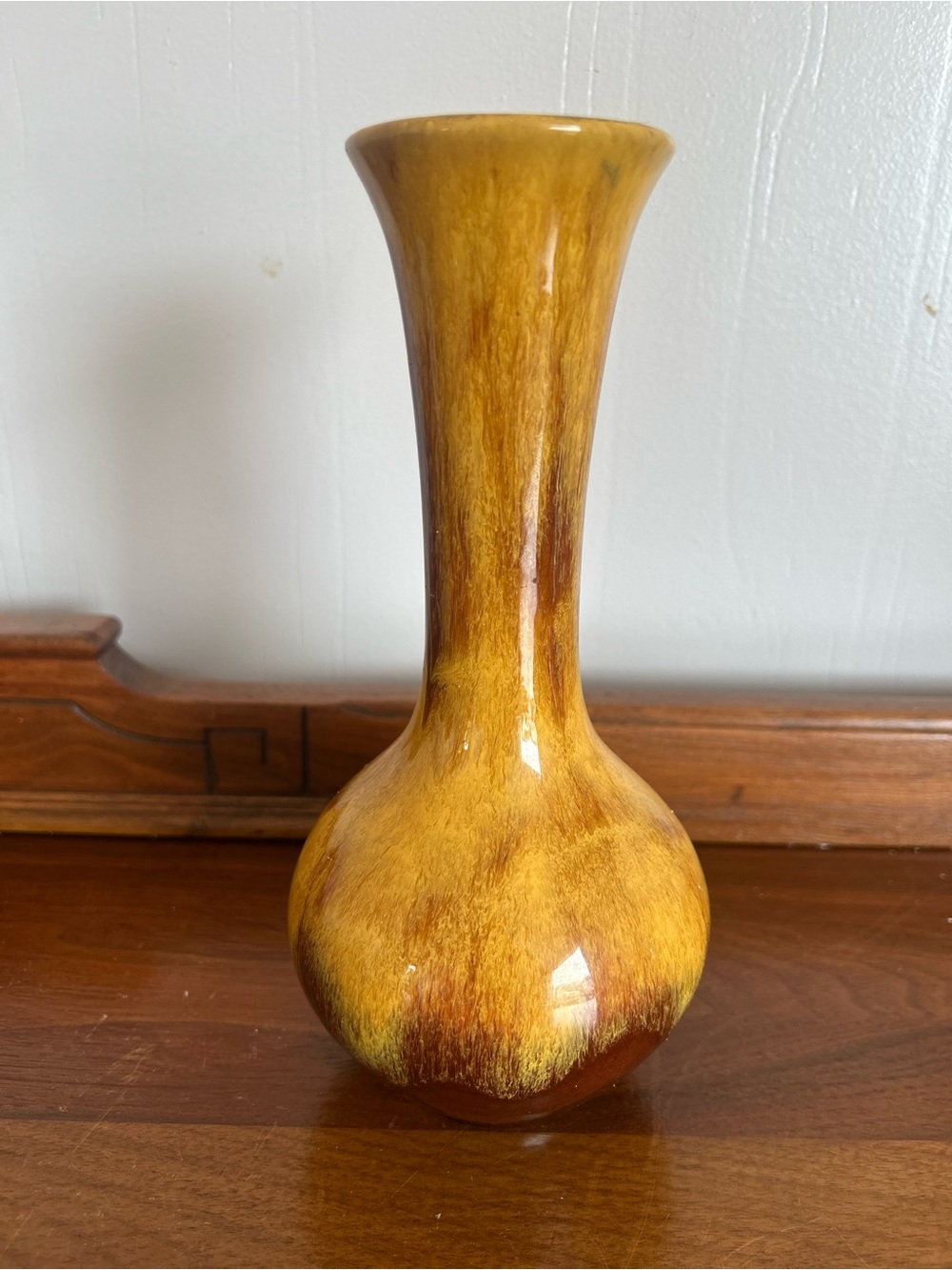 Blue Mountain Pottery Harvest Gold Bulb Vase - Mid Century Modern Drip Glaze